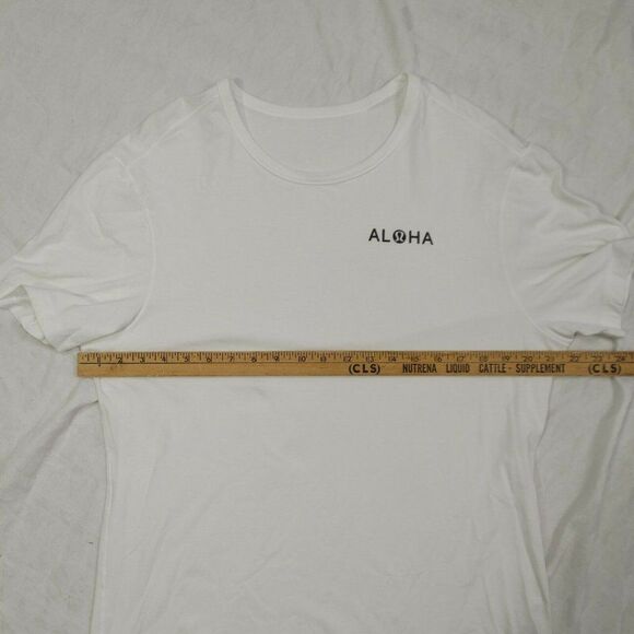 Lululemon Aloha Swiftly Tech Short Sleeve Crew White Top Spell out Womens L READ - Picture 3 of 6